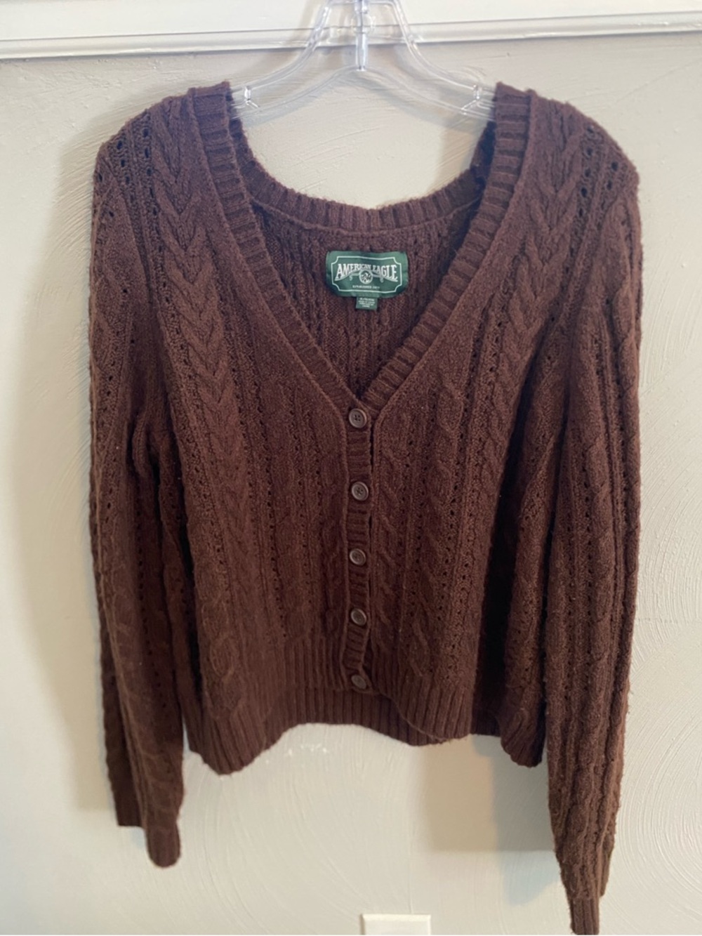American Eagle Outfitters Brown Cable Knit Button-Front Sweater Size XL